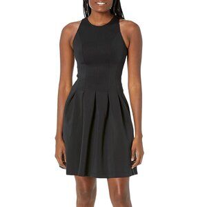 Lark & Ro Sleeveless Crew Neck Pleated Fit & Flare Scuba Knit Dress 16 NWT black